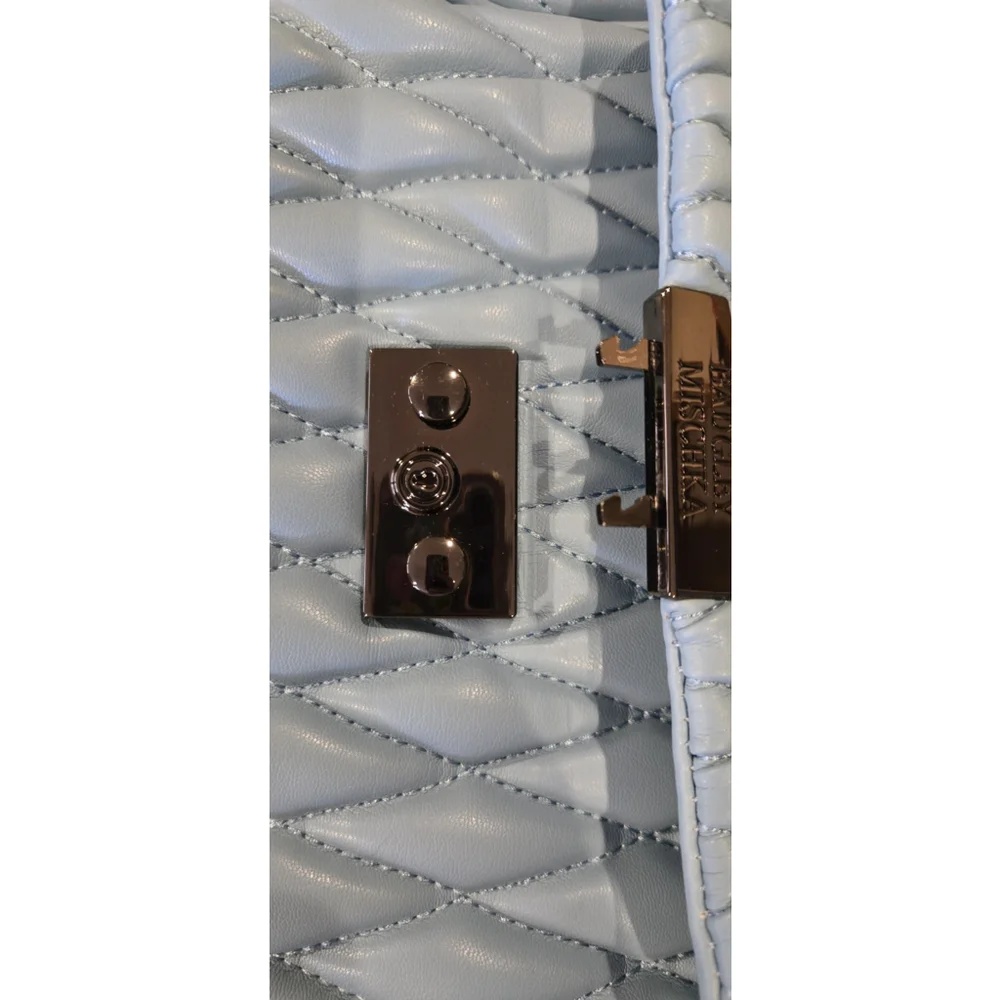 Badgley Mischka Quilted Mini Messenger Bag Blue Gun Metal Nickel NWT (230)